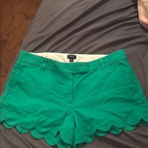 J. Crew High Waist Green Shorts with Scalloped Hem